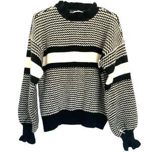 Nordic Ski Sweater M Black Womens Mock Neck Pullover Thick Knit  Ribbed Cuffs